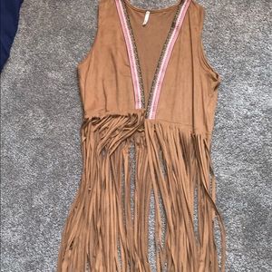 Tan Fringe Duster Vest